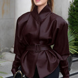 Giacca in pelle con collo alto