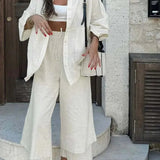 Pantaloni da ufficio con coulisse in cotone color albicocca, set da due pezzi