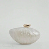 Borsa da sera in acrilico a forma di uovo, con perle e conchiglie