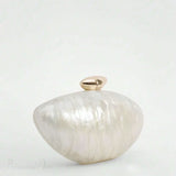 Borsa da sera in acrilico a forma di uovo, con perle e conchiglie