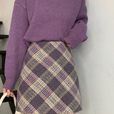 Gonna a trapezio a vita alta in lana scozzese