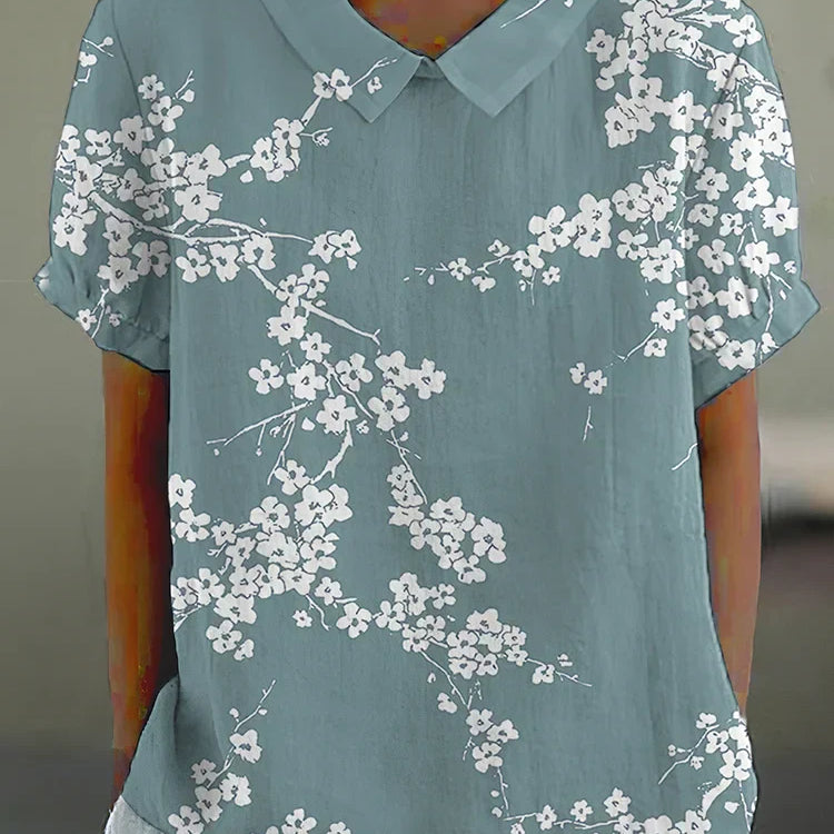 Camicetta da donna - Stampa floreale - Vestibilità ampia - Maniche corte - Colletto classico