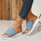 Sandali con zeppa da donna - Denim - Punta aperta - Suola con plateau in stile espadrillas