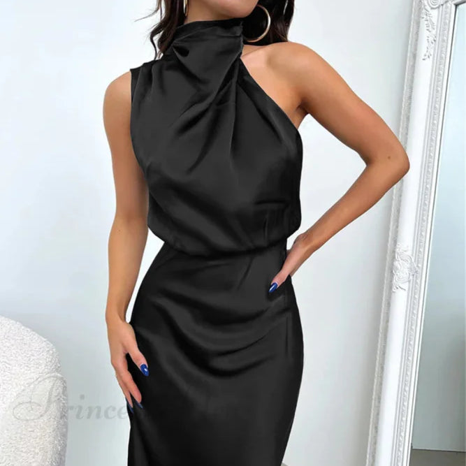 Abito midi a maniche lunghe in raso elasticizzato Addison