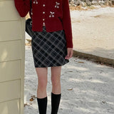 Cardigan lavorato a maglia con ciliegie 3D ricamate