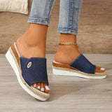 Sandali con zeppa da donna - Denim - Punta aperta - Suola con plateau in stile espadrillas