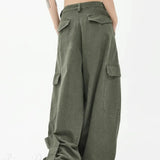 Pantaloni cargo larghi a vita alta stile paracadute verde militare