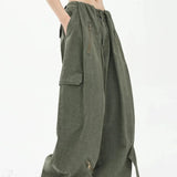 Pantaloni cargo larghi a vita alta stile paracadute verde militare