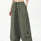 Pantaloni cargo larghi a vita alta stile paracadute verde militare