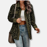 Camicia da donna - Velluto a coste - Vestibilità comoda - Collo a punta - Stampa leopardata