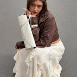 Gonna con volant in pizzo color albicocca