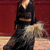 Completo gonna con lacci in pizzo e chiffon trasparente sexy