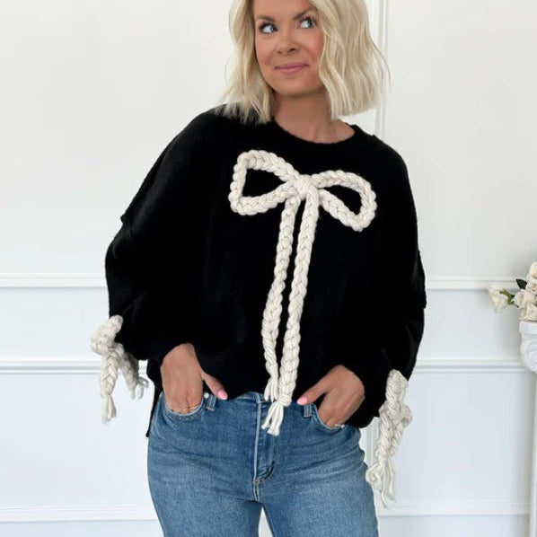 Felpa ampia con fiocco applicato in 3D