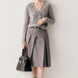 Cardigan in maglia con scollo a V e pizzo in cashmere