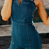 Tuta in denim a gamba larga con bustier retrò