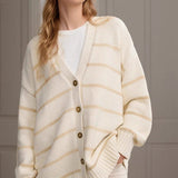 Cardigan in maglia di cotone a righe con scollo a V