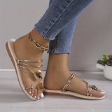 Sandali da donna - Cinturini multipli con dettagli a cuore - Comodità piatta ed elegante