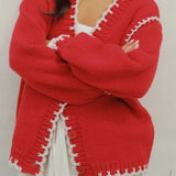 Cardigan vintage con bottoni e scollo a V in maglia a trecce