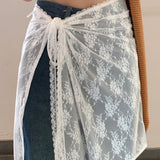 Gonna grembiule in pizzo bianco con cravatta Gonna mezza versatile