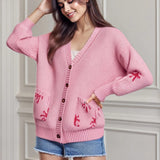 Cardigan lavorato a maglia con scollo a V e motivo a stivale