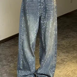 Jeans larghi e larghi con strass scintillanti