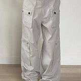 Pantaloni cargo in denim retrò a vita bassa con tasche