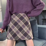 Gonna a trapezio a vita alta in lana scozzese