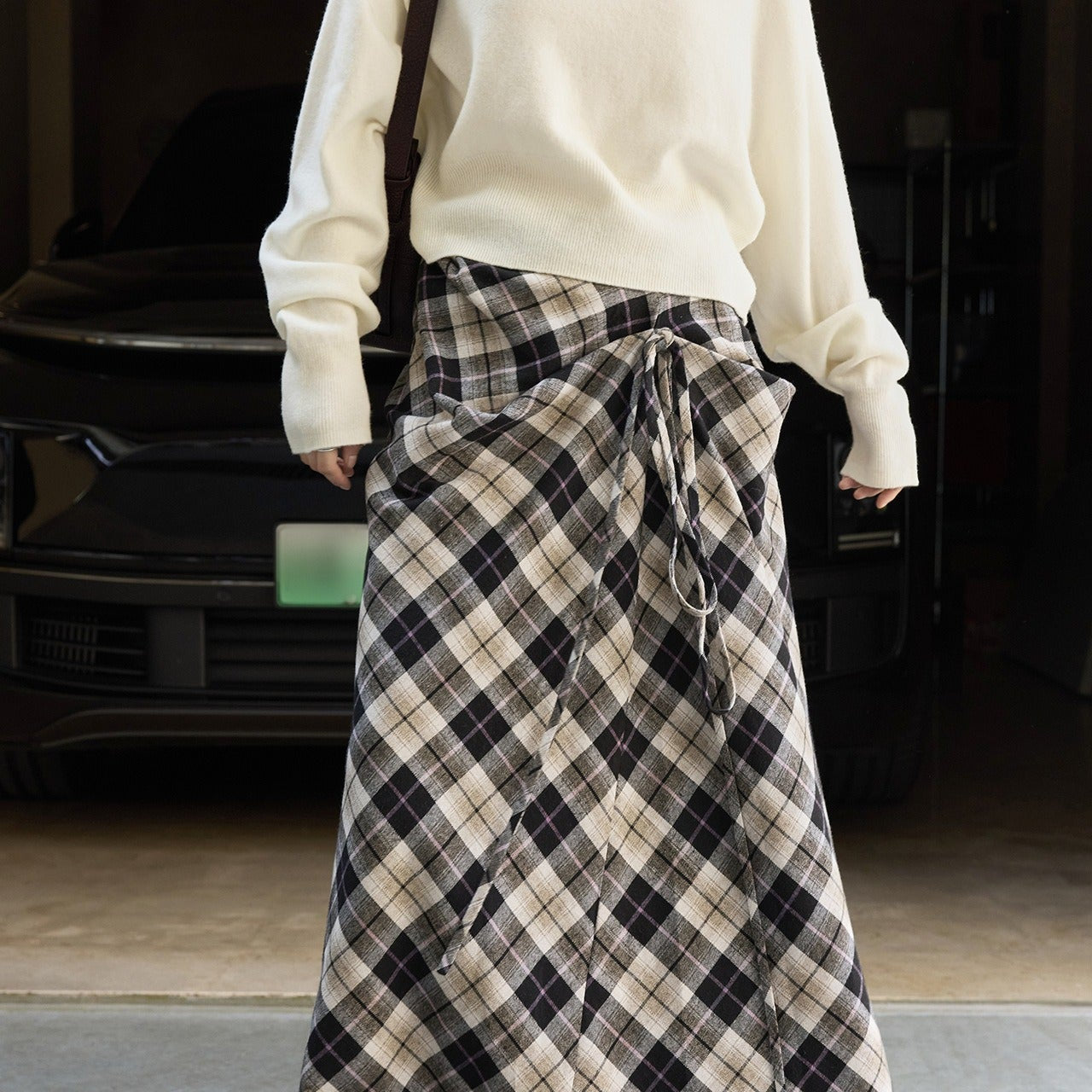 Gonna midi asimmetrica a quadri color block