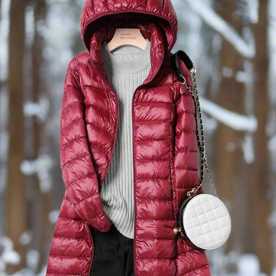 Elegante, caldo e versatile cappotto lungo in piuma da donna