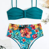Set due pezzi con ferretto e push-up tropicale a fascia