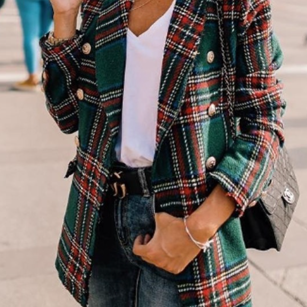 Blazer elegante multi-bottone in tweed scozzese