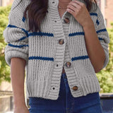 Cardigan lavorato a maglia a maniche lunghe, rilassato e a righe chic