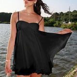 Mini abito in chiffon fluido con spalle scoperte