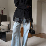 Blazer morbido con vita stretta e maniche lunghe in pizzo nero