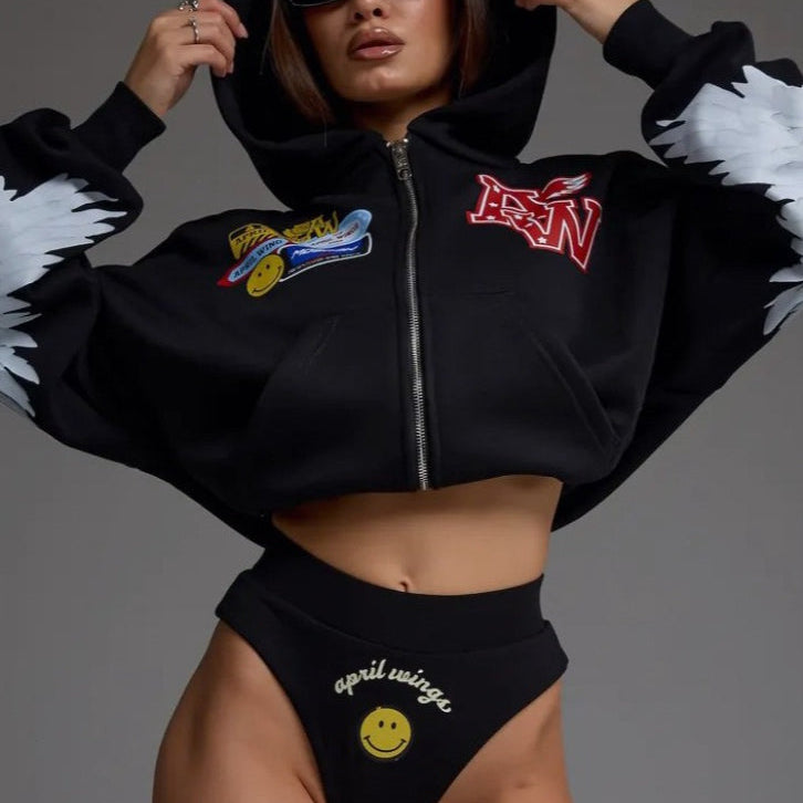 Felpa con cappuccio e zip con grafica motociclistica