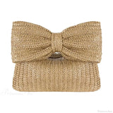 Pochette da polso in paglia a forma di mezzaluna con fiocco da spiaggia