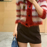 Cardigan corto a righe con scollo tondo