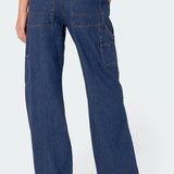 Jeans dritti con tasche cargo a vita media e oversize lavati