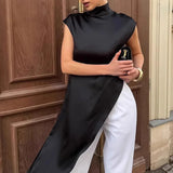 Blusa asimmetrica a strati in raso nero