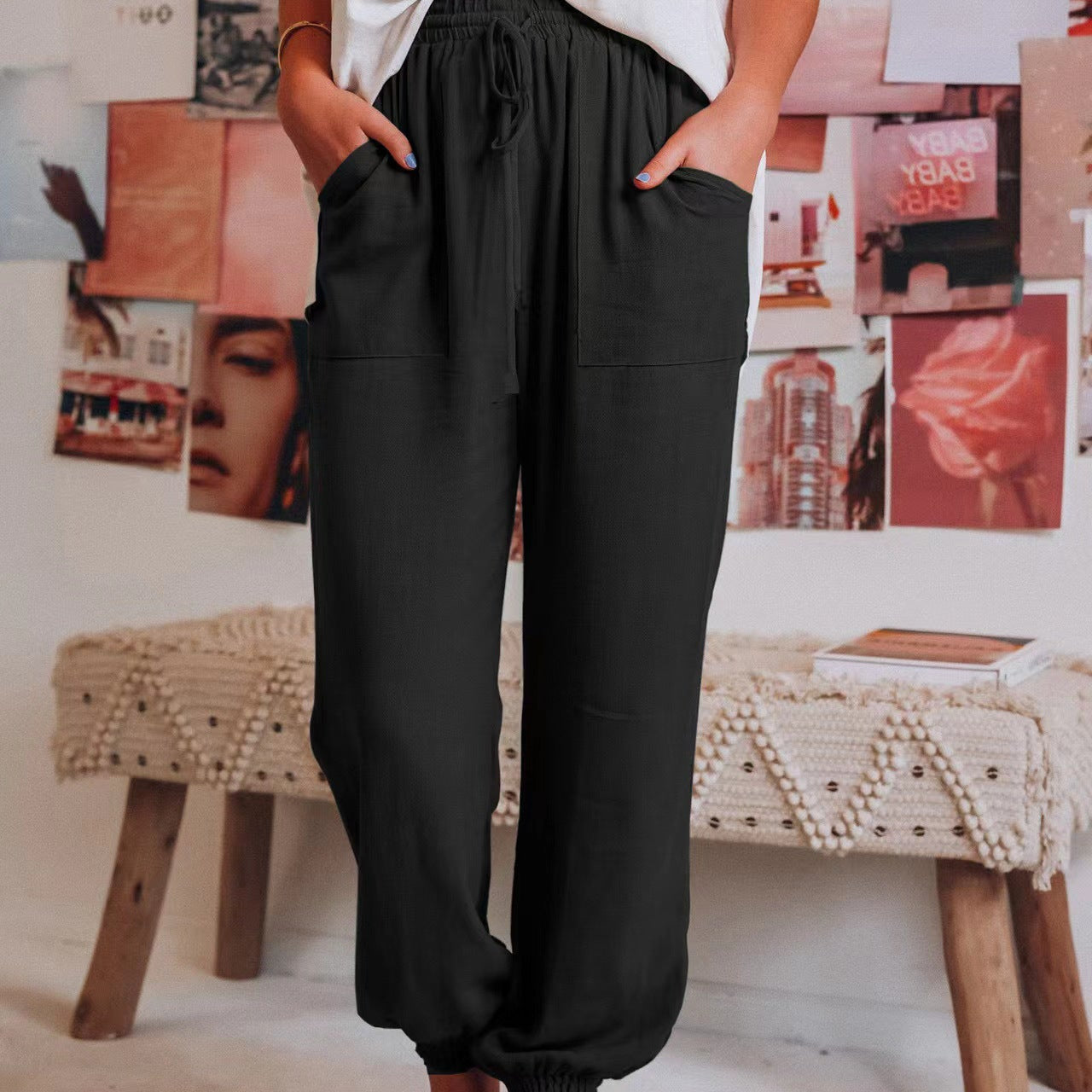 Pantaloni harem da donna - Larghi e comodi - Vita elastica regolabile - Stile casual chic