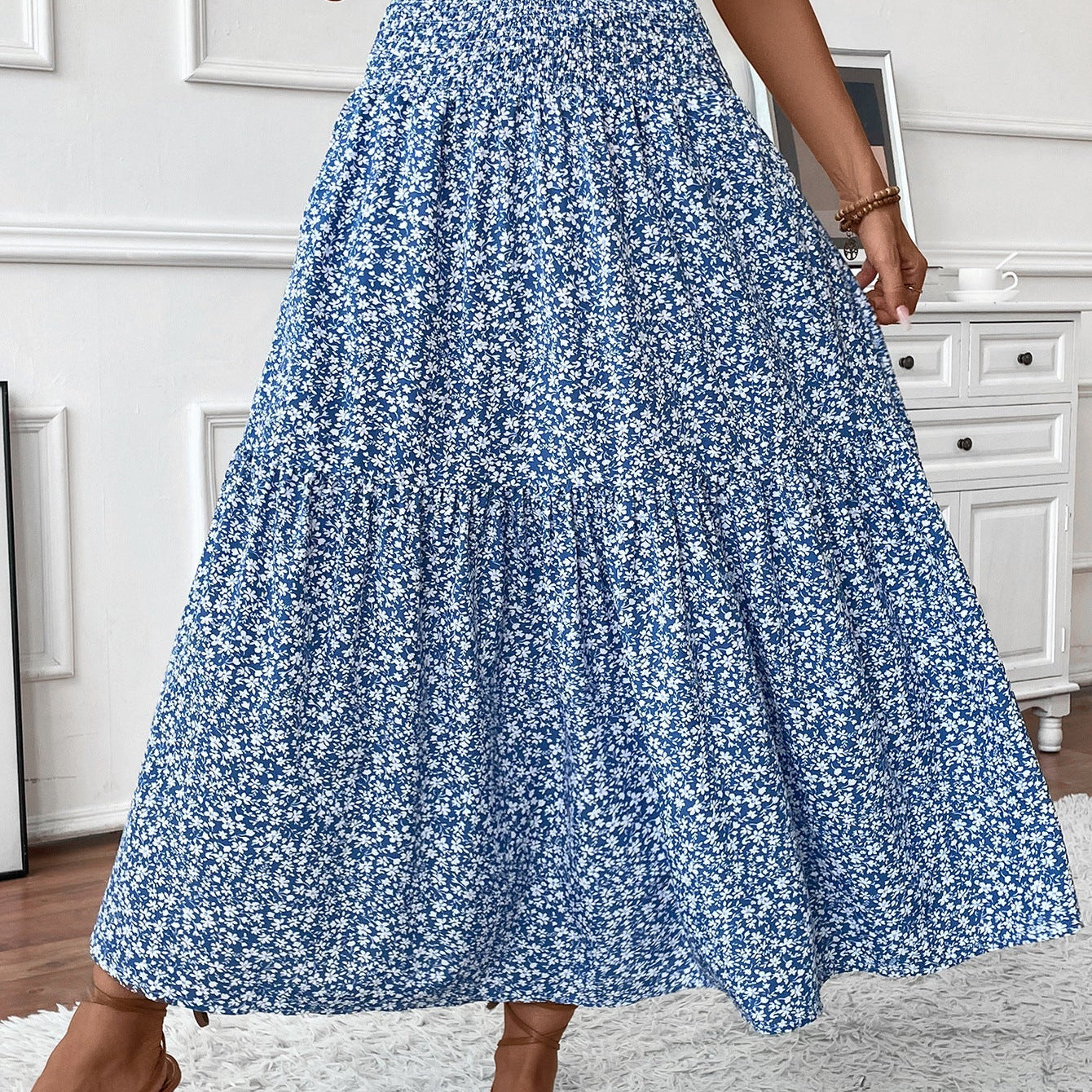 Gonna lunga da donna - Vita elasticizzata - Motivo arricciato - Stampa floreale