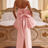 Mini abito da festa con spalline e fiocco, senza spalline