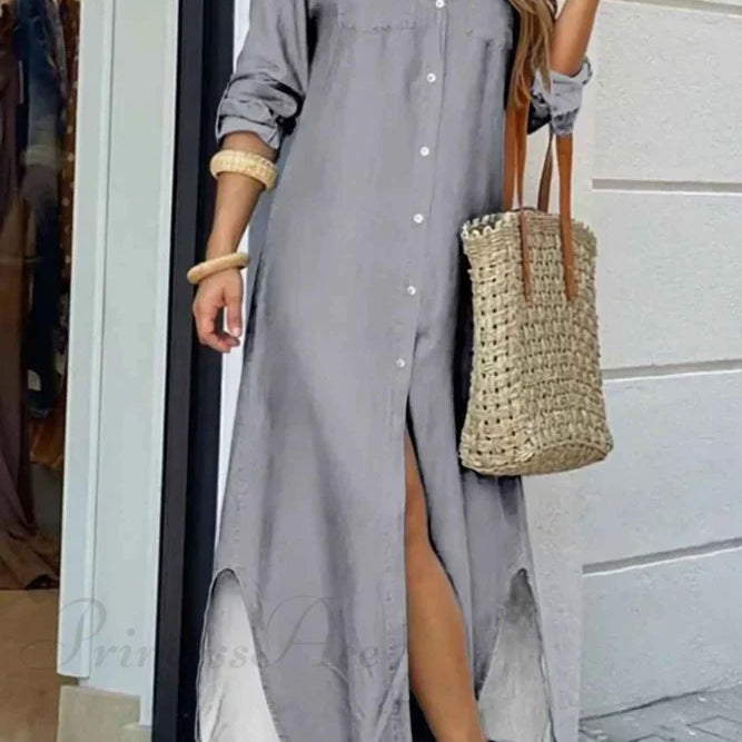 Abito camicia con tasche abbottonate - Manica lunga