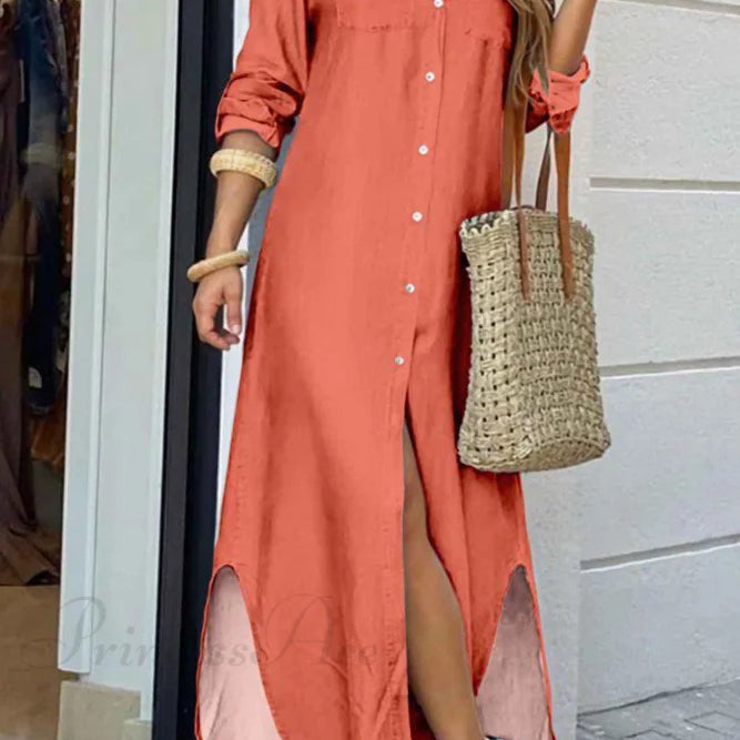 Abito camicia con tasche abbottonate - Manica lunga