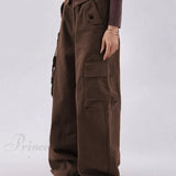 Jeans boyfriend larghi e graziosi verdi con bottoni