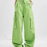 Jeans boyfriend larghi e graziosi verdi con bottoni