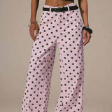 Jeans larghi a vita media con pois