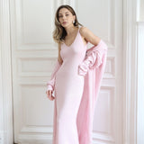 Abito canotta in maglia morbida con ritagli, cardigan a maniche lunghe, set due pezzi