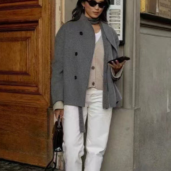 Giacca lunga invernale in lana con collo alto