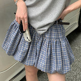 Minigonna a vita alta con motivo a tulipano scozzese